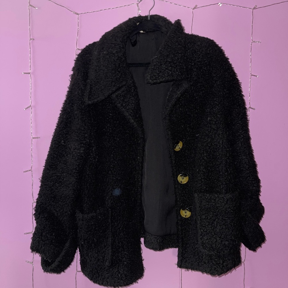 Free People Black Teddy Jacket Regular Fit Size L
